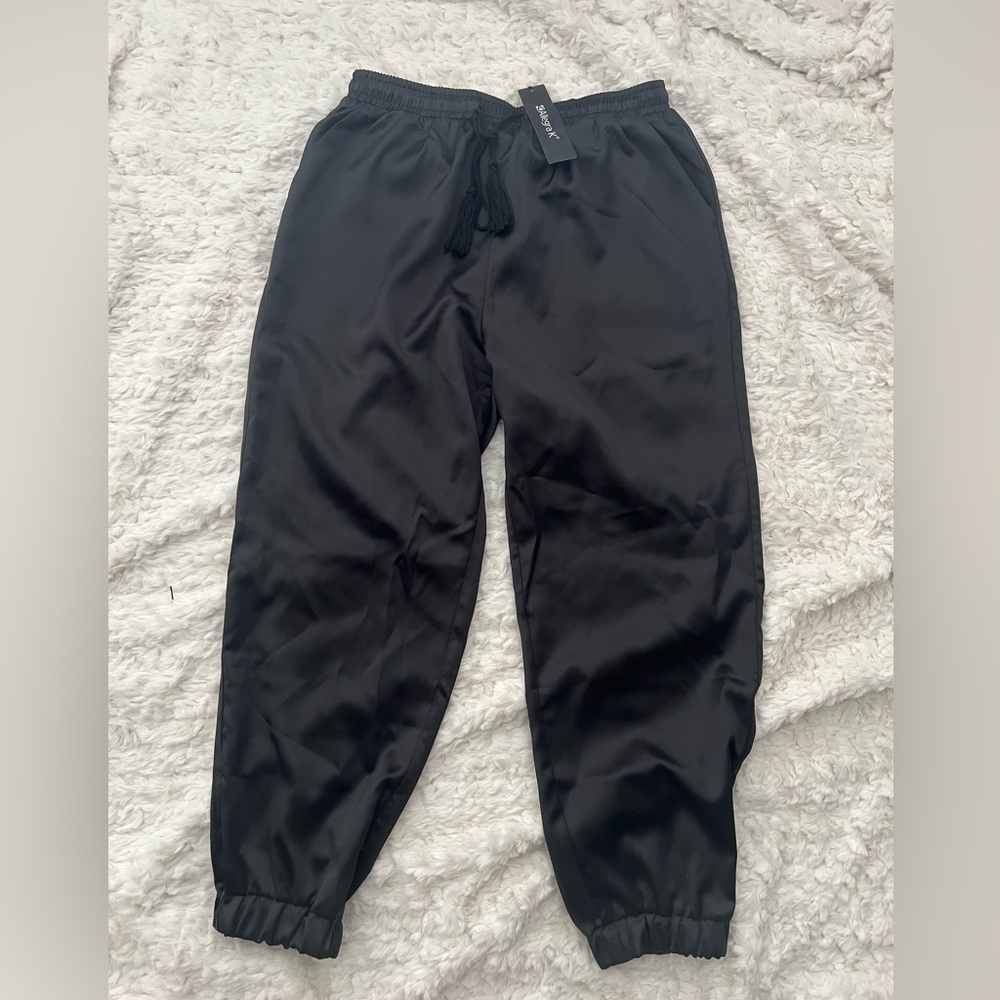 Black Satin Pants Drawstring Joggers
